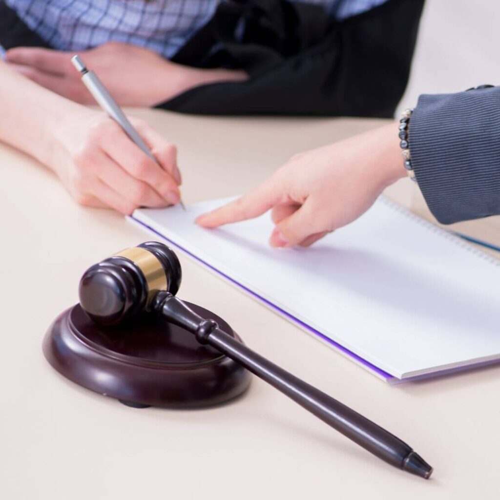 a lawyer and client working on a case